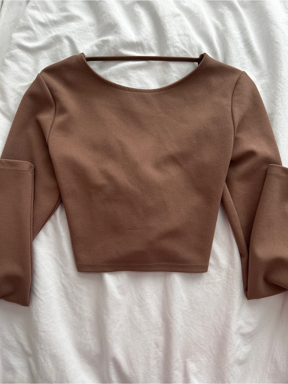 Women's Brown Cropped Long-Sleeve Top